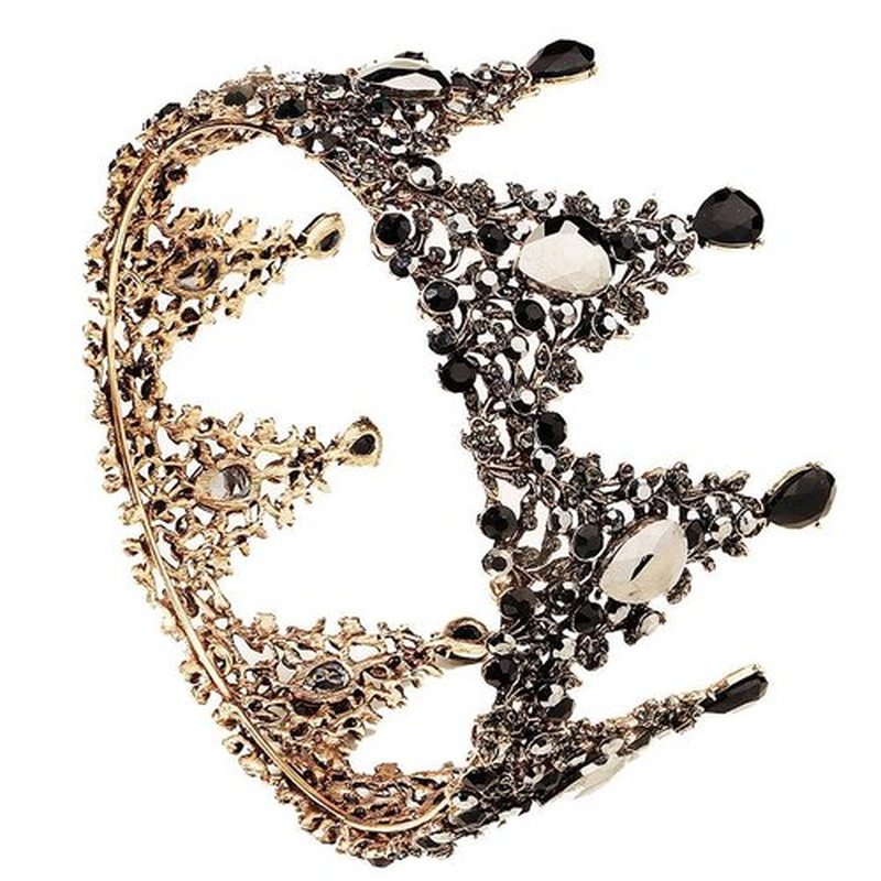 Yovic Baroque Wedding Crown Black Rhinestone Bridal Crowns and Tiaras Crystal Queen Crown Halloween Costume Hair Accessories for Women and Girls(Black-3)