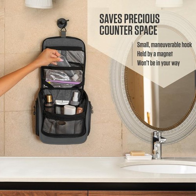 VENTURE 4TH Hanging Travel Toiletry Bag for Women & Men - Travel Organizer with Expandable Compartments & Removable Clear Pouch for Toiletries (Shadow Gray)