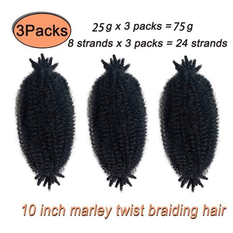 Marley Twist Braiding Hair 10INCH, Pre-Separated Springy Afro Twist Hair Kinky Twist Crochet Hair Braids for Distressed Soft Locs Spring Twist Hair for Women (Natural Black, 10 Inch(Pack of 3))