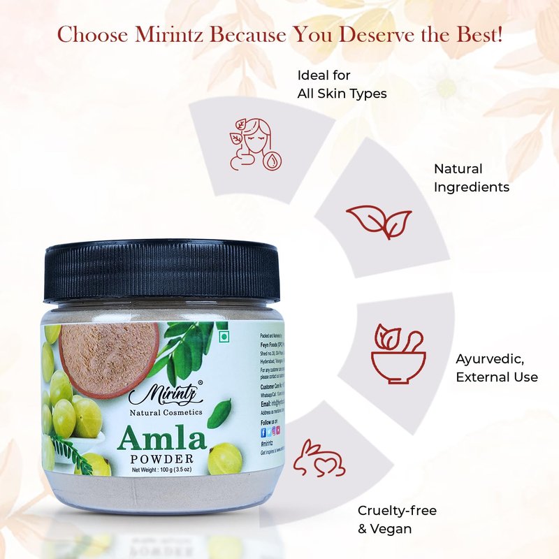 Mirintz 100% Natural Amla Powder | (100 gms) Indian Gooseberry (Amalaki) Powder Herbal Supplement | Amla Dry Rich in Vitamin C Powder for Face & Hair | Amla Powder Ayurvedic Support for Healthy Hair
