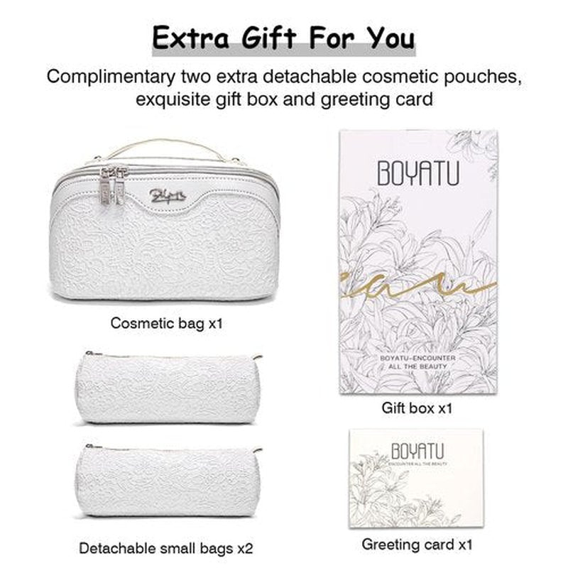 Travel Makeup Bags Cosmetic Organizer Bag: 3-Set Large Capacity Make up Bag - PU Leather Toiletry Bag for Women - Wide Open Portable Pouch with Divider & Handle (03-Z-Silver)