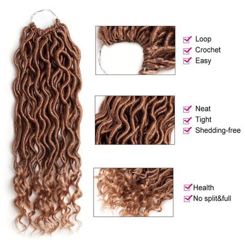 6 Packs Goddess Locs Crochet Hair Wavy Curly #27 14 Inch Faux Locs Crochet Braids Synthetic Hair Extensions Brown Goddess Crochet Locs Low Temperature Braiding Hair (14" (6 Packs), #27)