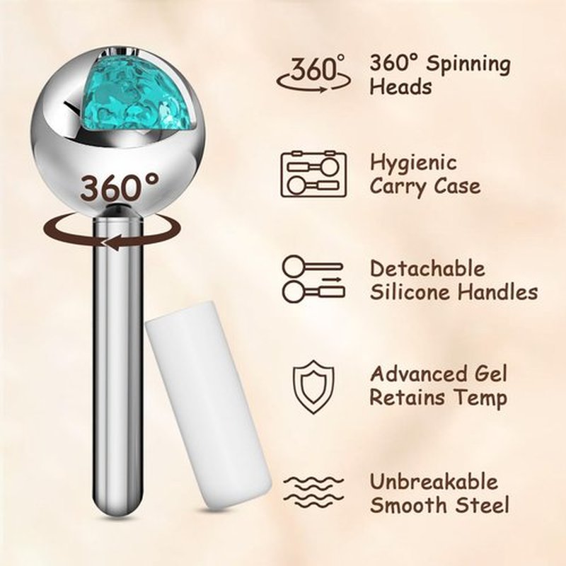Spinning Ice Globes for Face with Cooling Eye Pad attached, Unbreakable Stainless Steel Cryo Globes with Carry Case, Ideal Esthetician Supplies Cryo Sticks for Face & Eyes