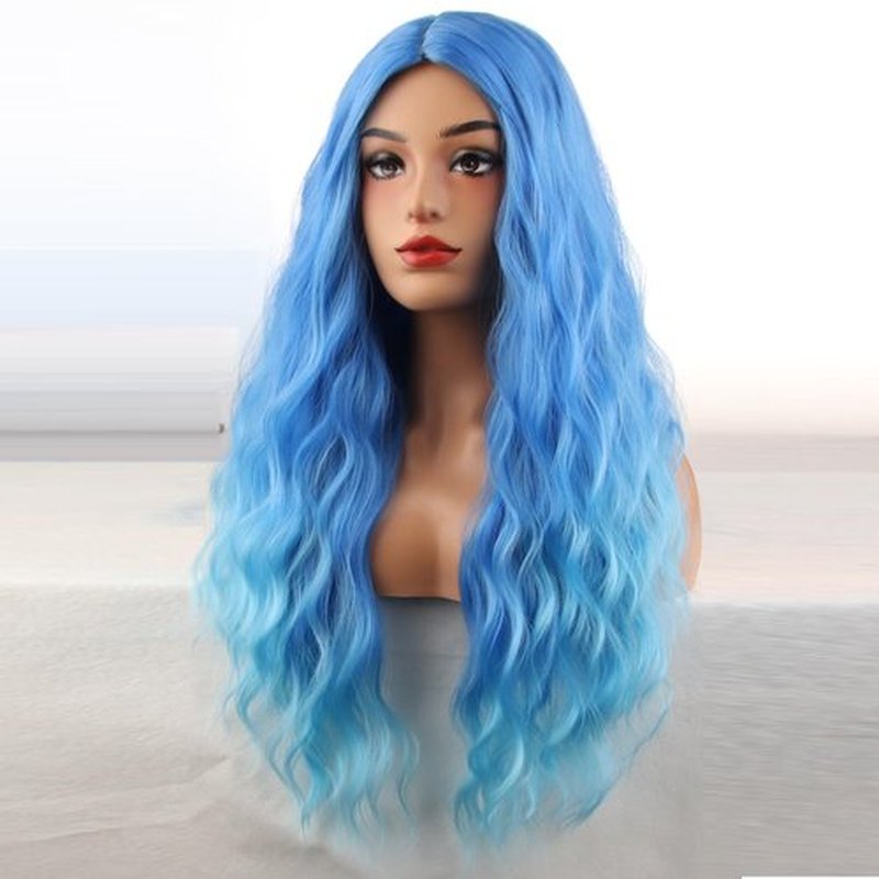 BERON Blue Wig Long Curly Wig Ombre Blue Wig Long Wavy Wig Blue Wigs for Women Synthetic Wig for Daily Party