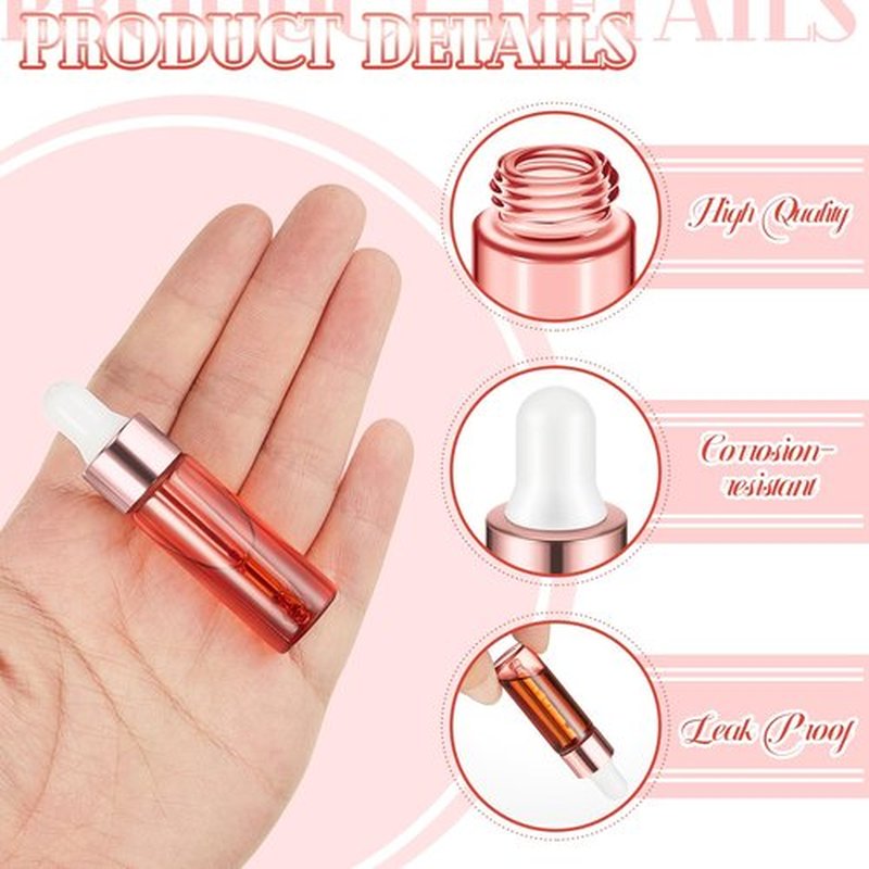 Didaey 100 Pcs Mini Glass Dropper Bottle Bulk Clear Essential Oil Dropper Bottles Small Tincture Bottles with Dropper Sample Containers Perfume Liquid Vials with Cap for Traveling(5 ml,Pink Body)