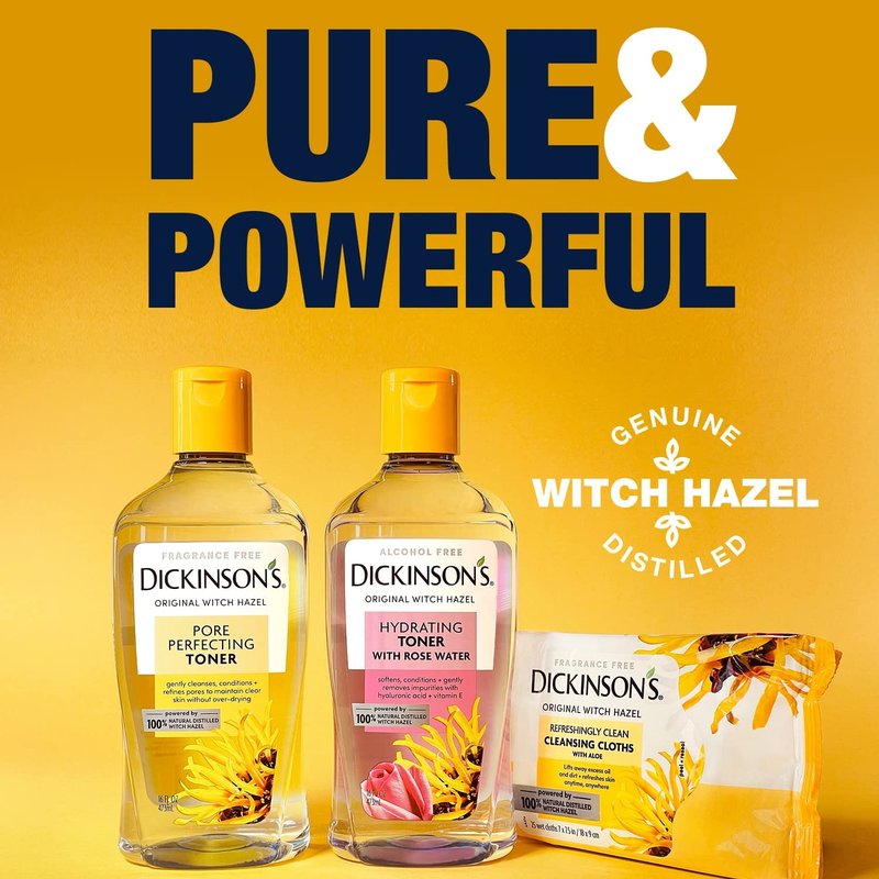Dickinson's Enhanced Witch Hazel Hydrating Toner with Rosewater, Alcohol Free, 98% Natural Formula, 16 Fl Oz (Pack of 2)