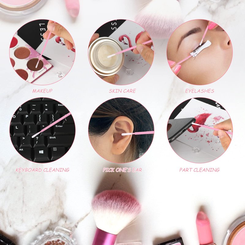 G2PLUS Micro Cotton Swabs, 200pcs Disposable Micro Applicator, Microswabs for Eyelash Extensions, Micro Applicator Brush Cleaning Tool for Lashes, Dental, Nails, Eyeliner and Personal Care (Pink)