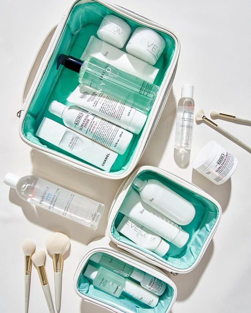 Rownyeon Clear Makeup Case 3 Pcs Transparent Cosmetic Bag Set Travel Makeup Train Case Portable Cosmetic Organizer with Handle White