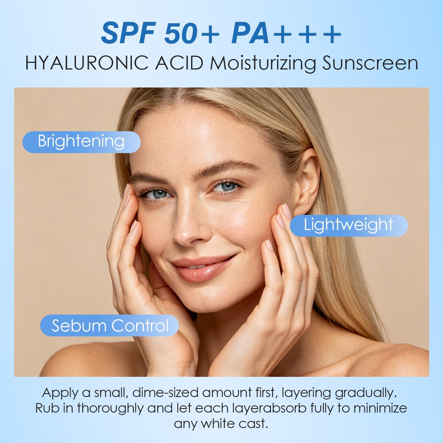 Moisturizing Sunscreen SPF 50 PA++++ with Hyaluronic Acid | Daily Face & Body Sun Protection, Lightweight, Non-Greasy, Suitable for All Skin Types Including Sensitive Skin, 1.7 oz