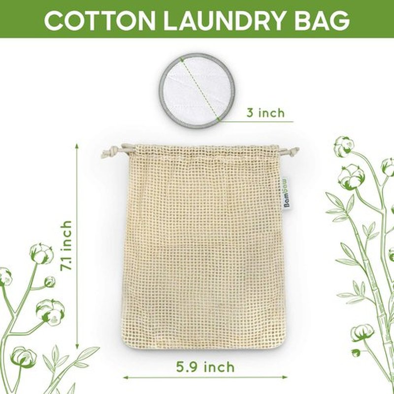 Bambaw Reusable Makeup Remover Pads | 16 Cotton Rounds with Laundry Bag | Reusable Cotton Pads for Face | Eye Makeup Remover Pads | Cotton Rounds for Face | Reusable Cotton Rounds | Cotton Pads