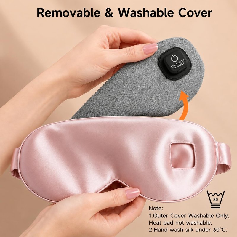 Vitelum Cordless Eye Mask with Heat and Cooling, Silk Heated Eye Mask for Dry Eyes, Eye Relief, Timed Shutdown, 3 Temperature, Eye Mask for Travel, Washable Cover, Pink