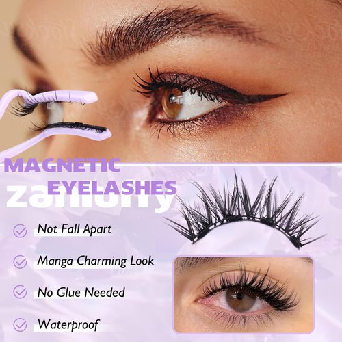 Magnetic Eyelashes Cat Eye Magnetic Lashes Kit with Applicator Manga No Glue Lashes Double Sided Magnetic Lashes Wispy Magnetic Eyelashes Kit by zanlufly