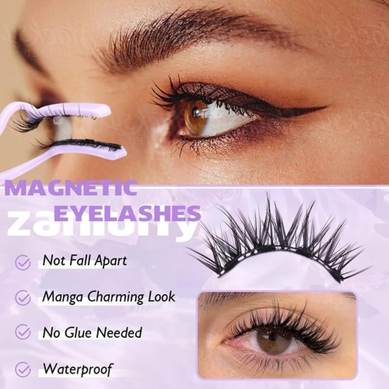 Magnetic Eyelashes Cat Eye Magnetic Lashes Kit with Applicator Manga No Glue Lashes Double Sided Magnetic Lashes Wispy Magnetic Eyelashes Kit by zanlufly
