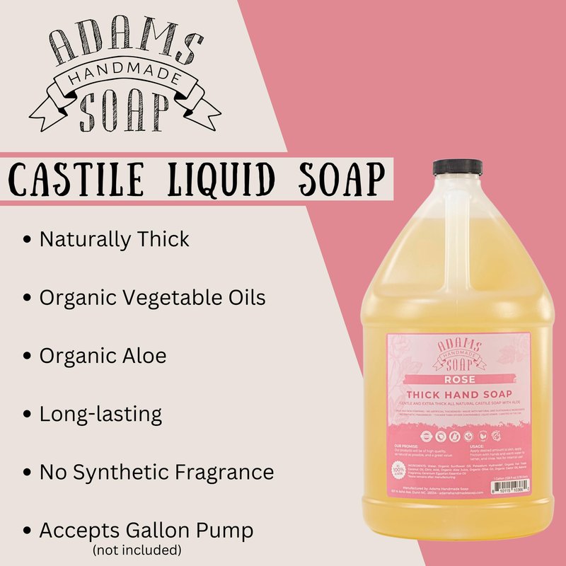 Adams Handmade Soap Thick Organic Castile Liquid Hand Soap 1 Gallon Refill - Rose