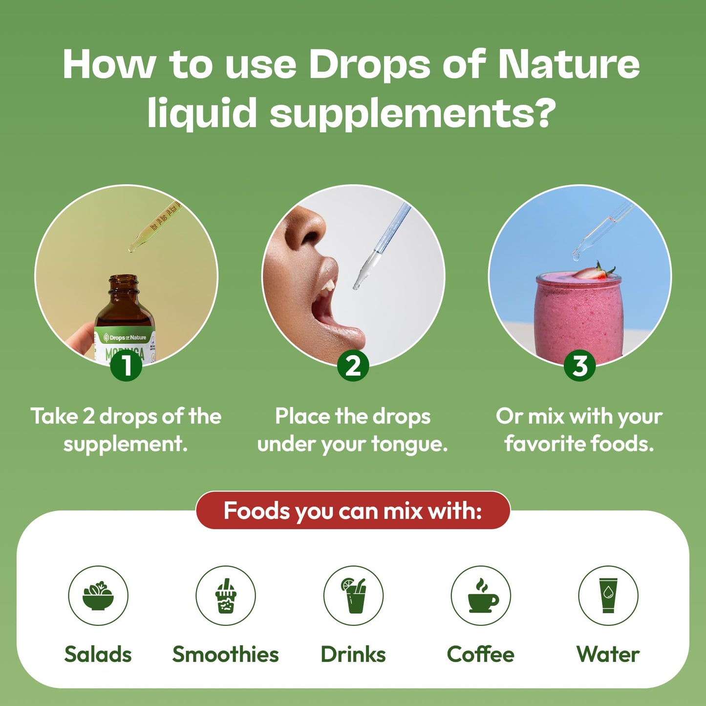 Moringa Liquid Drops Supplement – Vegan, Gluten Free – Greens Superfood Powder & Moringa Capsules Alternative – Mix with Tea Drinks – Packed with Antioxidants for Natural Vitality (Mixed Berry, 60 mL)