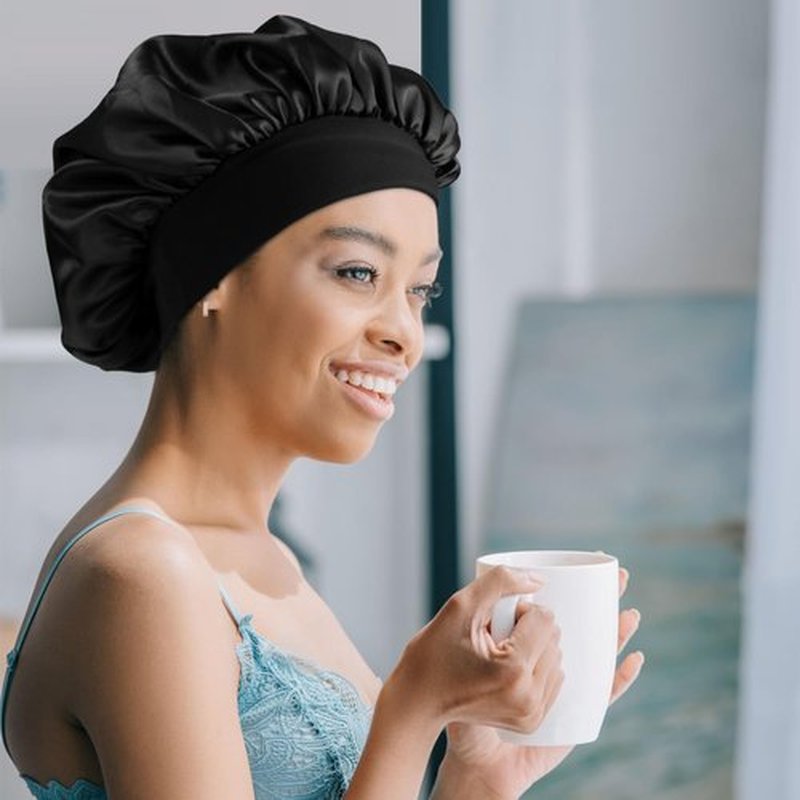 12 Pieces Satin Bonnet Hat For Women Sleeping Shower Caps Curly Hair Silky Bonnet Hair Wrap (Black)