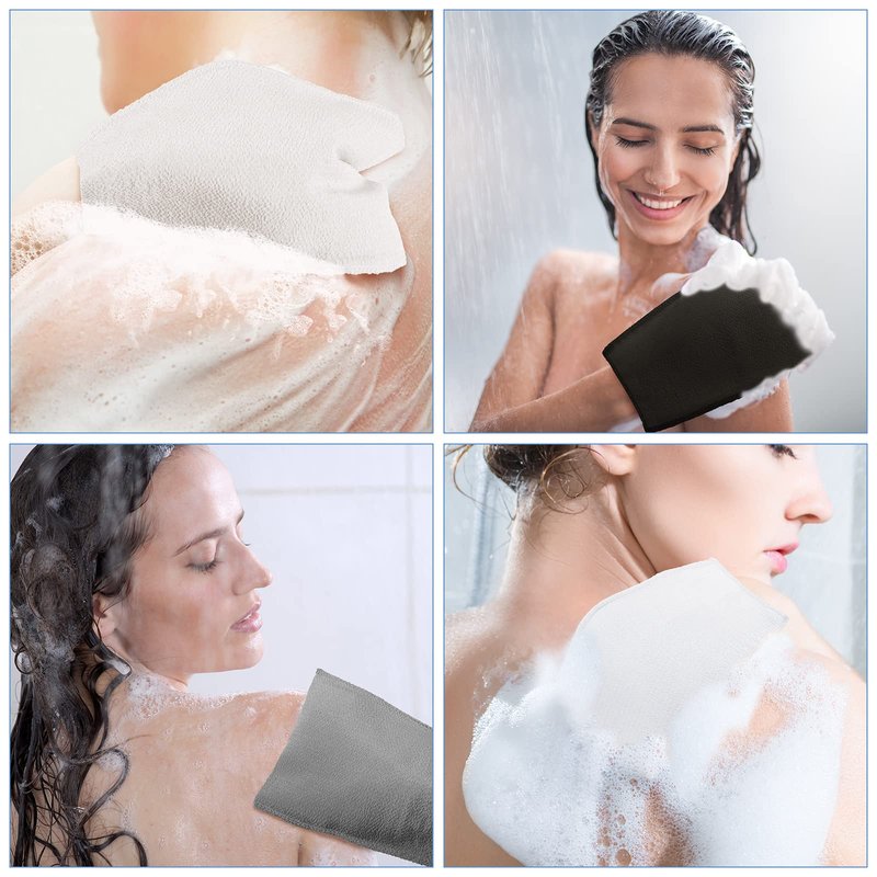 Tatuo 12 Pieces Korean Exfoliating Mitt Glove Italy Towel Body Skin Scrubber Exfoliating Scrubber for Remove Dead Skin Washcloth Korean(Small,White, Black, Gray)