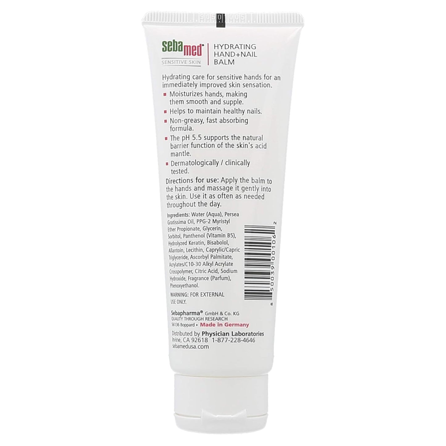 Sebamed Hand and Nail Balm pH 5.5 for Sensitive Skin Hypoallergenic Non-greasy Dermatologist Recommended Moisturizer 2.6 Fluid Ounces (75mL)