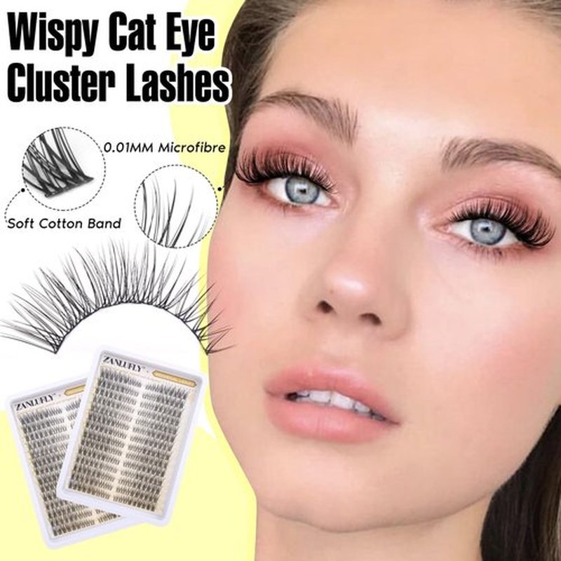Lash Clusters Natural Left&Right Individual Lashes Cat Eye Eyelash Clusters D Curl Wispy DIY Lashes Extensions Cluster Eyealshes Extension (252Pcs,7-16MM)