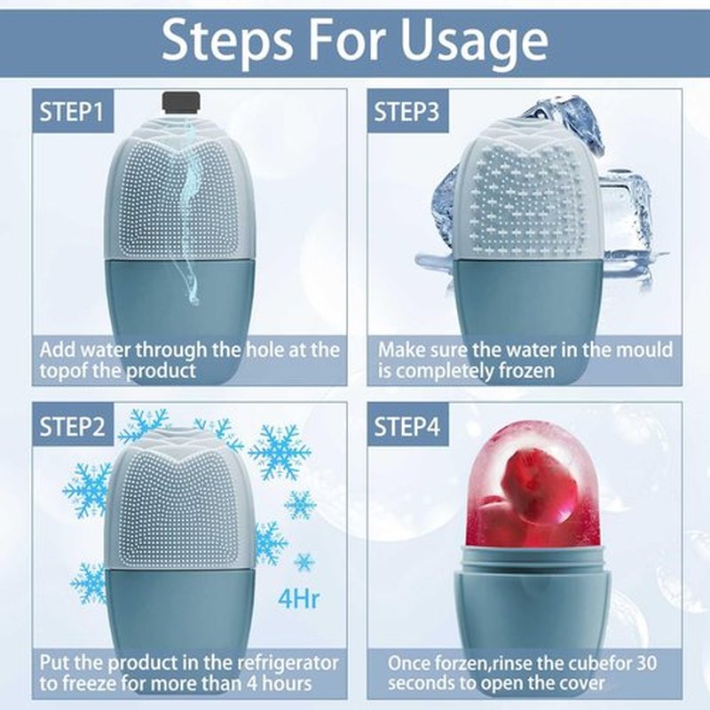 XHJRI Ice Face Roller Massager,Ice Cube Roller for Face, Eyes and Neck Naturally Conditioning and Skin Care,De-Puff Eye Bags,Reduce Migraine Pain,Reusable Massage Silicone Ice Mold (New Blue)