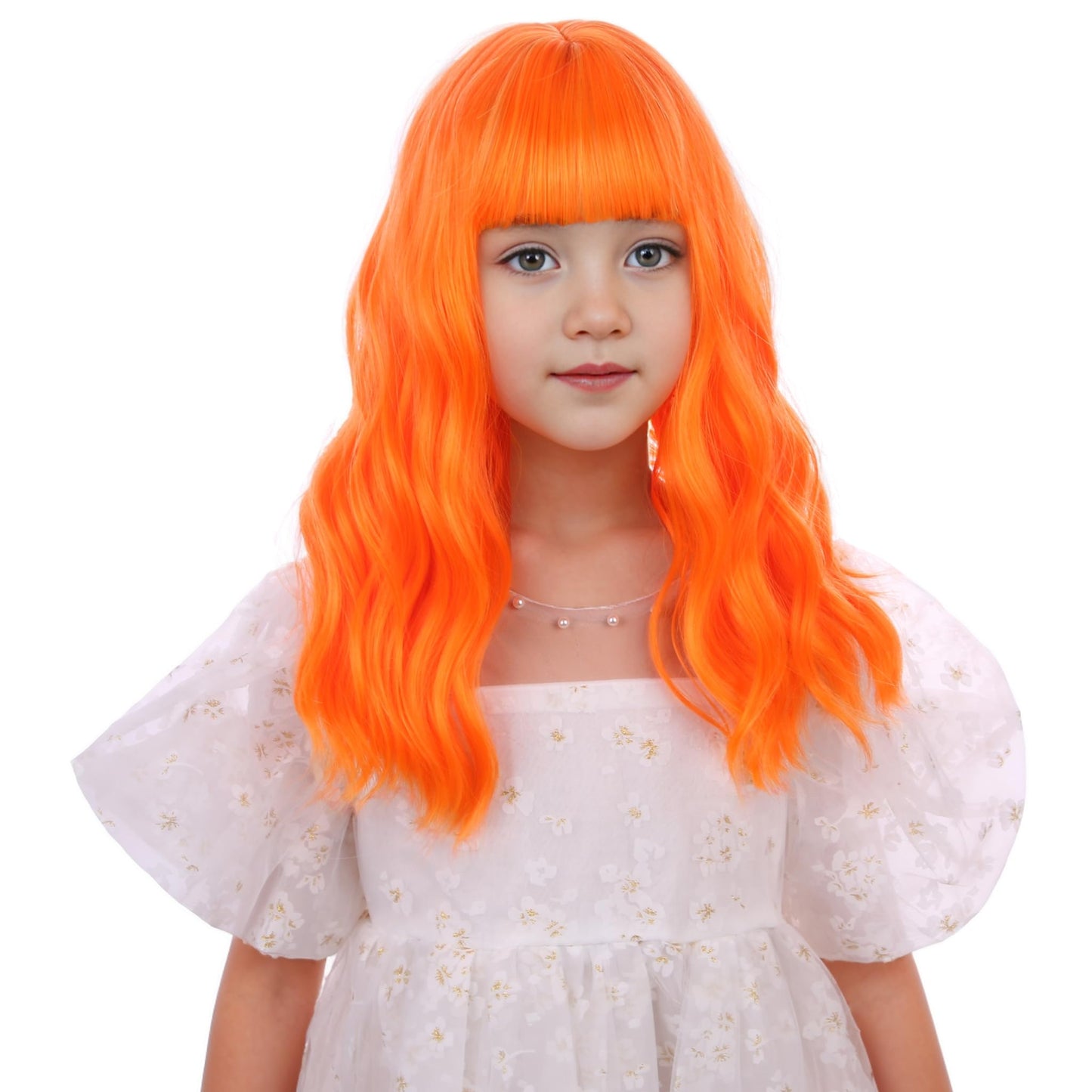 Edivd Child Bright Orange Wig Kids Short Light Orange Wig with Air Bangs Short Orange Wavy Curly Wig for Girls Heat Resistant Synthetic Wig with Wig Cap