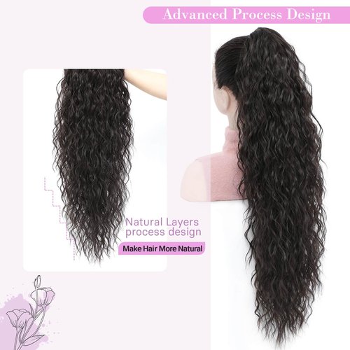 MARJORIE Ponytail Extension,30" Long Curly Claw Pony Tails Hair Extensions Dark Brown Fake Ponytail Fluffy Ponytail Extension Multi-layered Design Wavy Synthetic Ponytail Hairpiece for Women