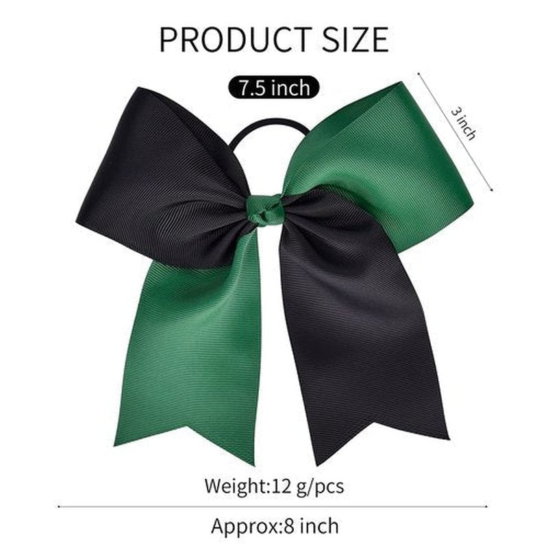 DEEKA 12PCS 8" Two Toned Large Cheer Hair Bows Ponytail Holder Handmade for Teen Girls Softball Cheerleader Sports -Forest Green/Black