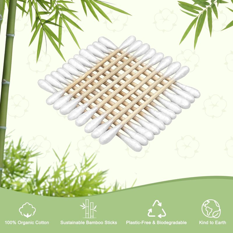 Meanhoo 1000 Count Bamboo Cotton Swabs – Sturdy Wooden Sticks for Makeup & Personal Care, Biodegradable Double-Tipped Cotton Buds – Gentle & Absorbent Applicator for Home & Travel (10 Packs of 100)