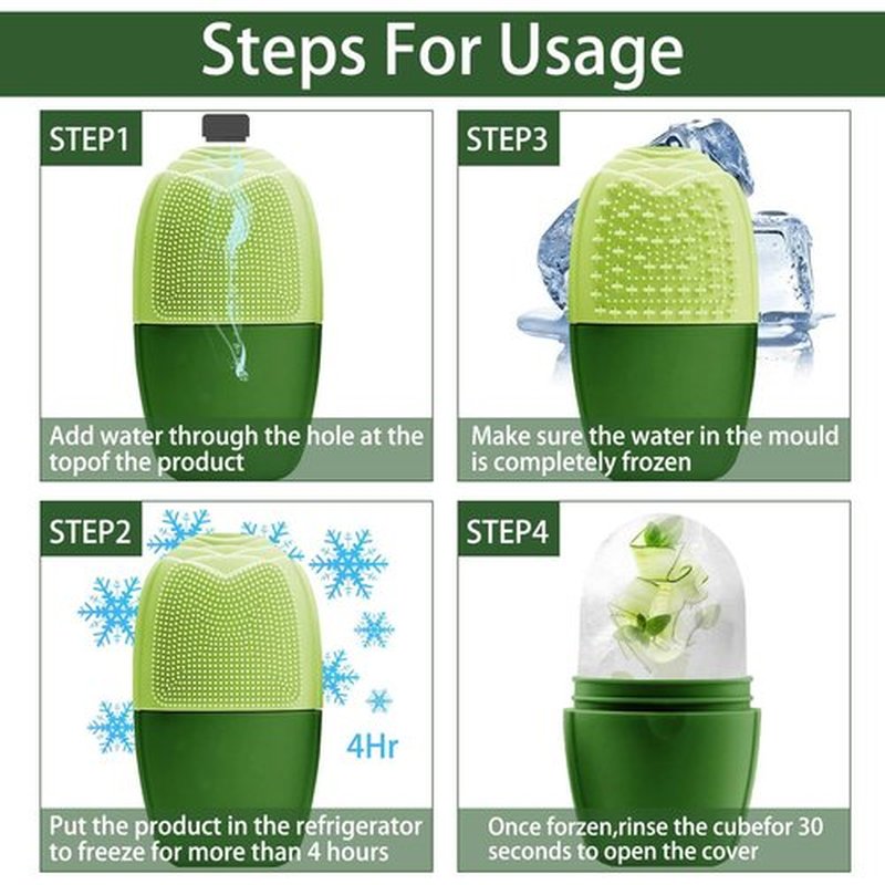 KOGITI Ice Mold for Face, Ice Roller for Face & Eye, Beauty Facial Ice Rollers Ice Holder Mold Face Puffiness Relief Massage Skin Care Tools, Ice Facial Cube (Brush-Green)