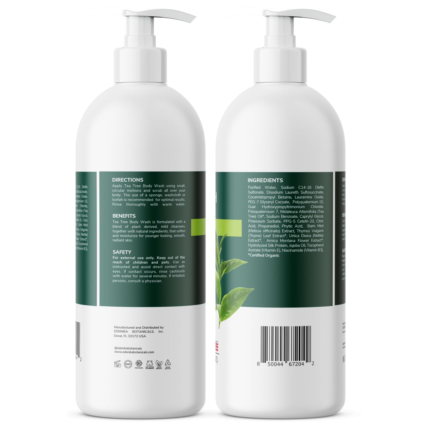 EDENIKA BOTANICALS Tea Tree Body Wash with Balm Mint, Arnica & Pure Organic Tea Tree Oil for Skin Therapy, Deep Cleansing, Soothing & Refreshing for Sensitive, Itchy Skin, Men & Women, 16 fl oz