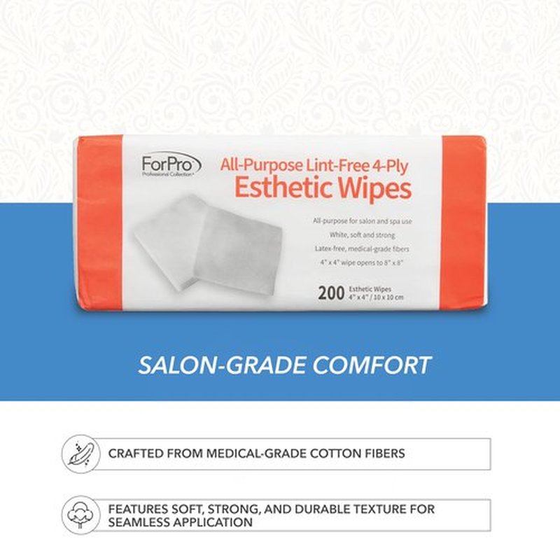 ForPro Professional Collection All-Purpose Lint-Free 4-Ply Esthetic Wipes, Non-Woven, For Salon and Spa Use, Soft, Strong and Durable, Latex-Free, 4" x 4", 200-Count (Pack of 2)