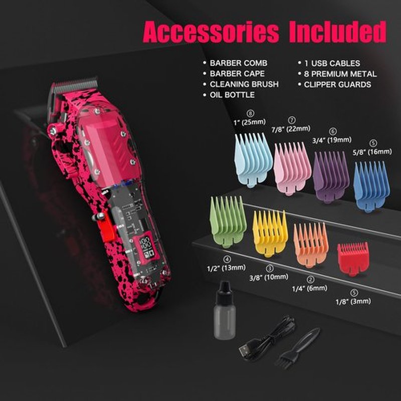 Professional Hair Clippers for Men, Cordless Barber Clippers for Hair Cutting & Grooming, LED Display Hair Clippers Set for Barber Haircut with 8 Fade Taper Combs