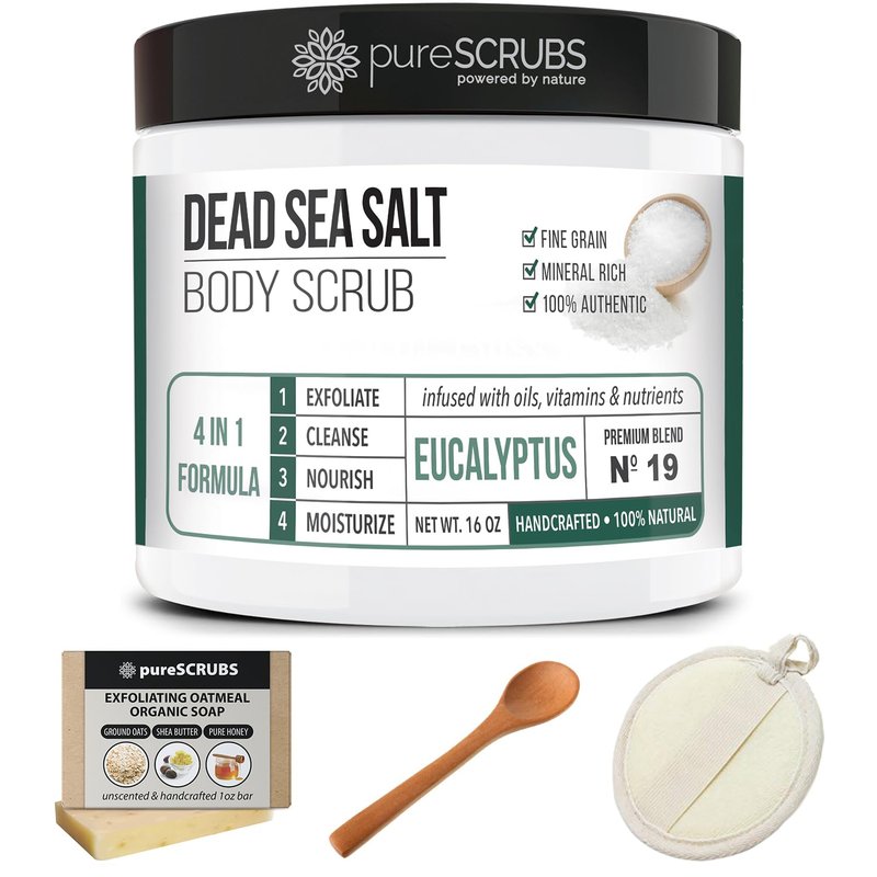 pureSCRUBS Premium Eucalyptus Body Scrub Set, Gentle Exfoliating Salt Scrub