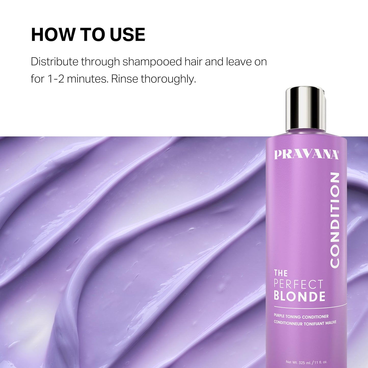 PRAVANA The Perfect Blonde Purple Toning Conditioner | Neutralizes Brassy, Yellow Tones | For Color-Treated Hair | Adds Strength, Shine, Elasticity | 33.8 Fl Oz