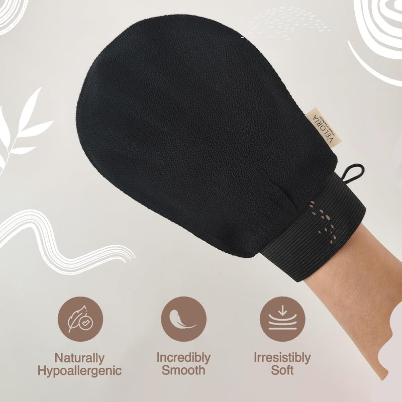 VELORIA Korean Exfoliating Mitt for Body - 2-Pack Exfoliating Glove Set - Dead Skin Remover for Body - Self-Tan Removal & Keratosis Pilaris Treatment