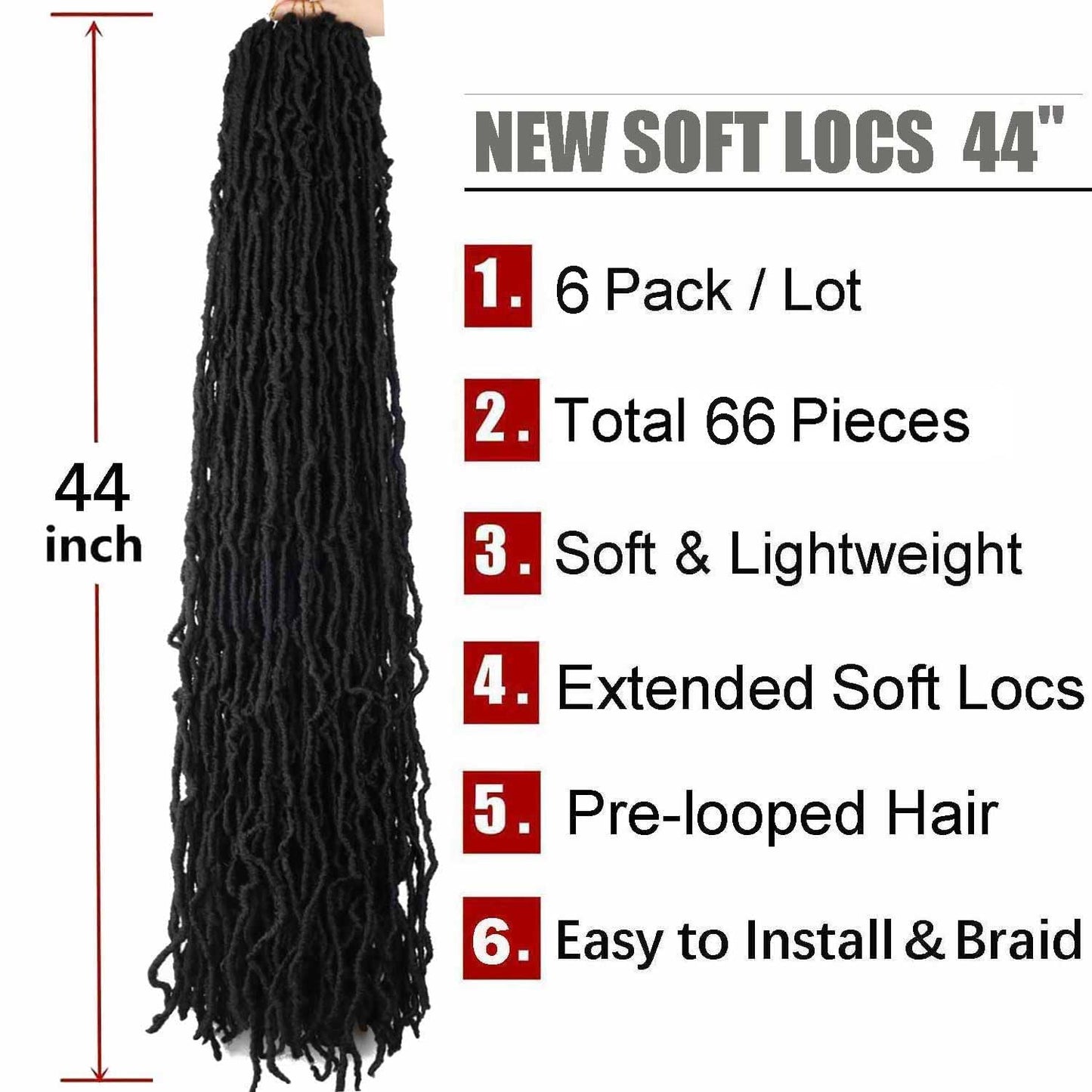 40 Inch Super Long Soft Locs Crochet Hair Pre Looped 6 Packs New Faux Locs Crochet Braids Goddess Locs Dreadlocs Synthetic Hair For Black Women (1B, 40 Inch 6PACK)