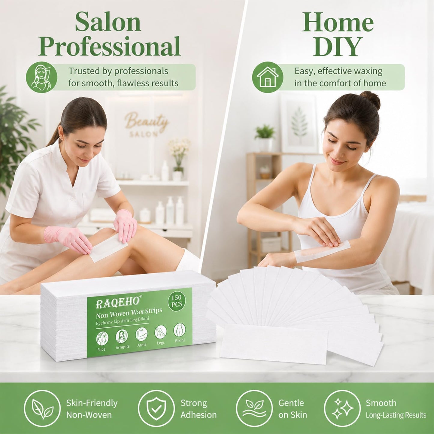 RAQEHO 150 Non Woven Wax Strips - Large Wax Paper Sheet for Hair Removal