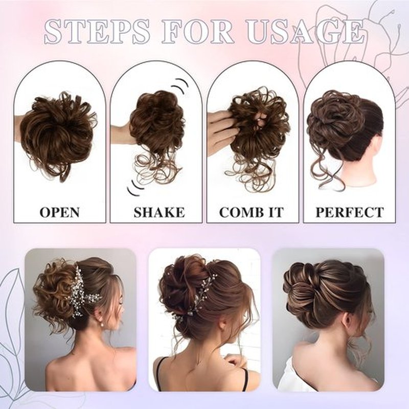 HSLHDI Messy Hair Bun Hair Piece for Women Short Bun Tousled Synthetic Elastic Scrunchies Hairpiece for Women Girls (1-5pcs, 6#-Dark Brown)…
