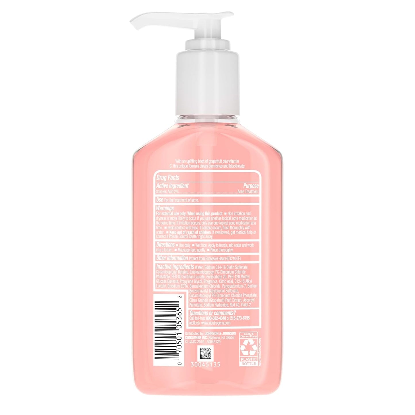 NEUTROGENA Oil-Free Pink Grapefruit Pore Cleansing Acne Wash and Daily Liquid Facial Cleanser with 2% Salicylic Acid Acne Medicine and Vitamin C, 6 fl. oz, 3 Pack