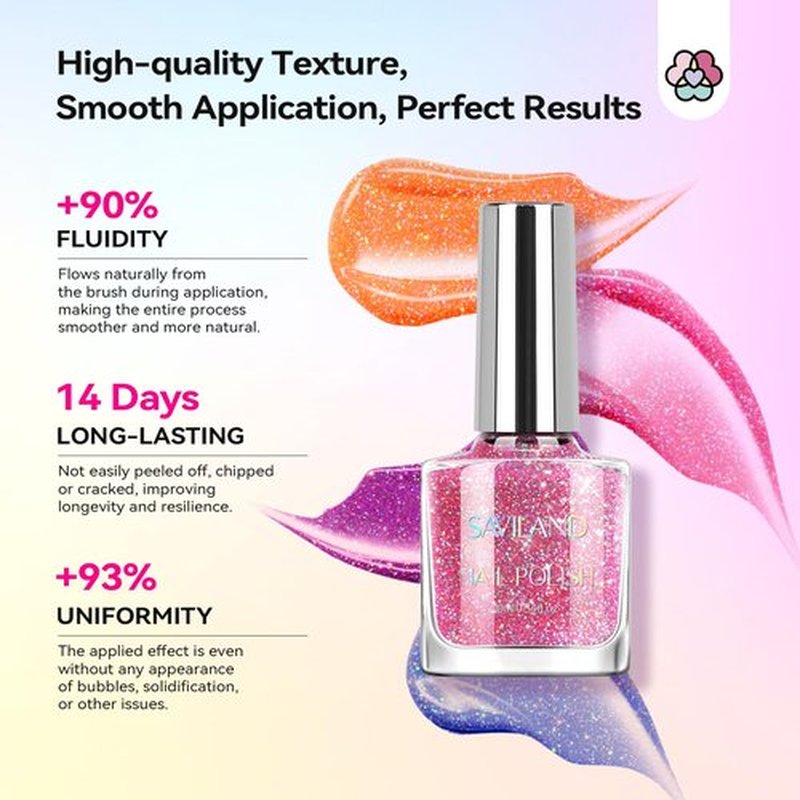 SAVILAND 12 Colors Glitter Nail Polish Set: Quick Dry Nail Lacquer Set Green Red Diamond Sparkly Shiny Nail Polish with Base Top Polish Coat 0.34oz Nail-Varnish for Fingernail Toenail Manicure Art DIY