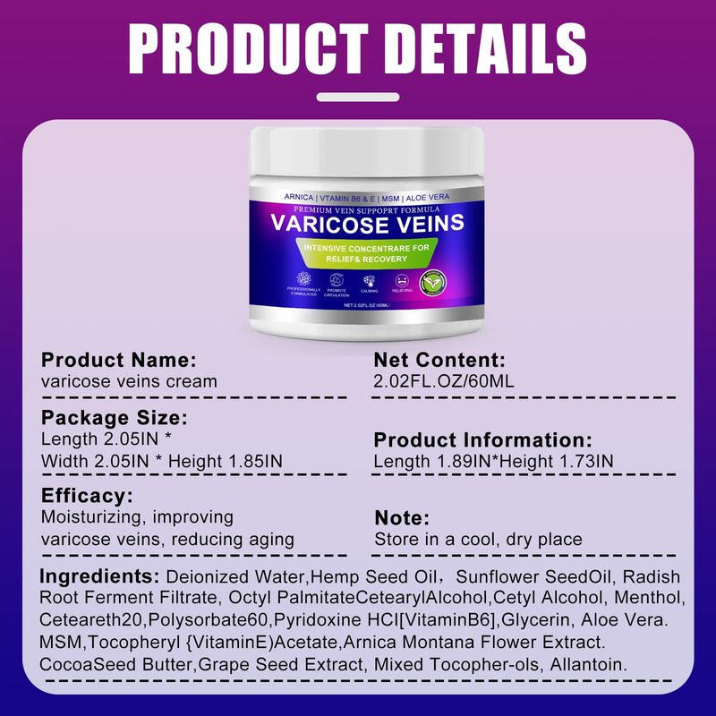 Yongsenina Varicose Veins Cream, Vein Cream & Spider Veins Treatment for Legs, Improves Blood Circulation and Relief From Heavy Fatigued Leg, Refreshing and Non-Sticky, 1Pack