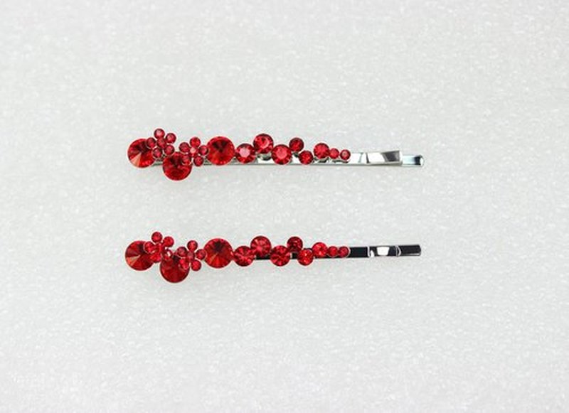 Faship A Pair Of Red Premium Rhinestone Crystal Floral Hair Clips Pins 2 Pcs