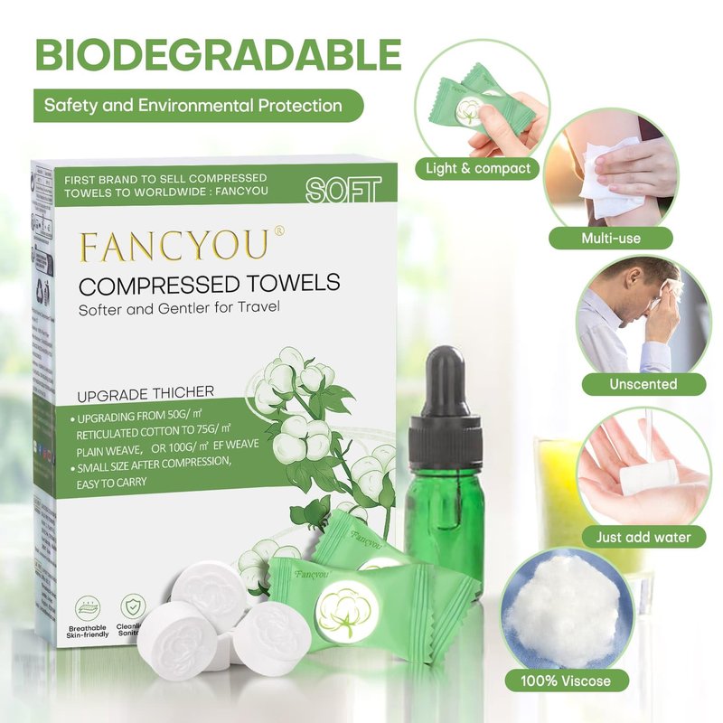 FANCYOU Disposable Towel Tablets 9"X7.5" 300 PACK Individule Wrapped Expandable Facial Mini Cleansing Towelettes Compressed Mini Towel Wipes Tablets For Personal (White)