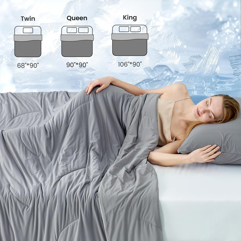 Cozy Bliss Cooling Comforter Queen Size, Reversible Lightweight Cooling Blankets for Hot Sleepers and Night Sweats, Q-Max>0.45 Soft Breathable Silky Smooth Summer Comforter, Dark Grey, 90"x90"