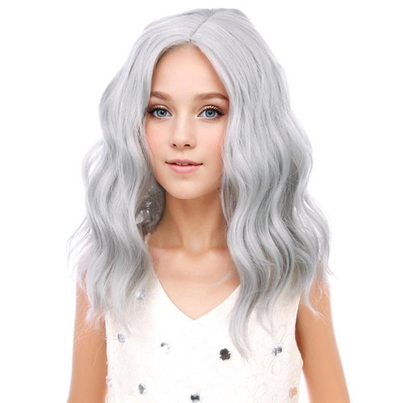 PATTNIUM Kids Silver Wig Child Size Short Wavy Wig Silver White Wig for Kids Cosplay Halloween Party Costume Heat Resistant Synthetict Wig for Girls (Silver White)