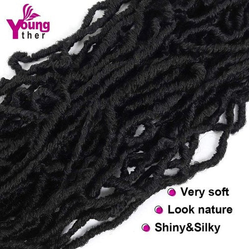 Youngther 22 inch New Faux Locs Crochet Hair 6 Packs Most Natural New Soft Locs Crochet Hair Curly Wavy Synthetic Hair Hair Extensions (22inch-1B#)