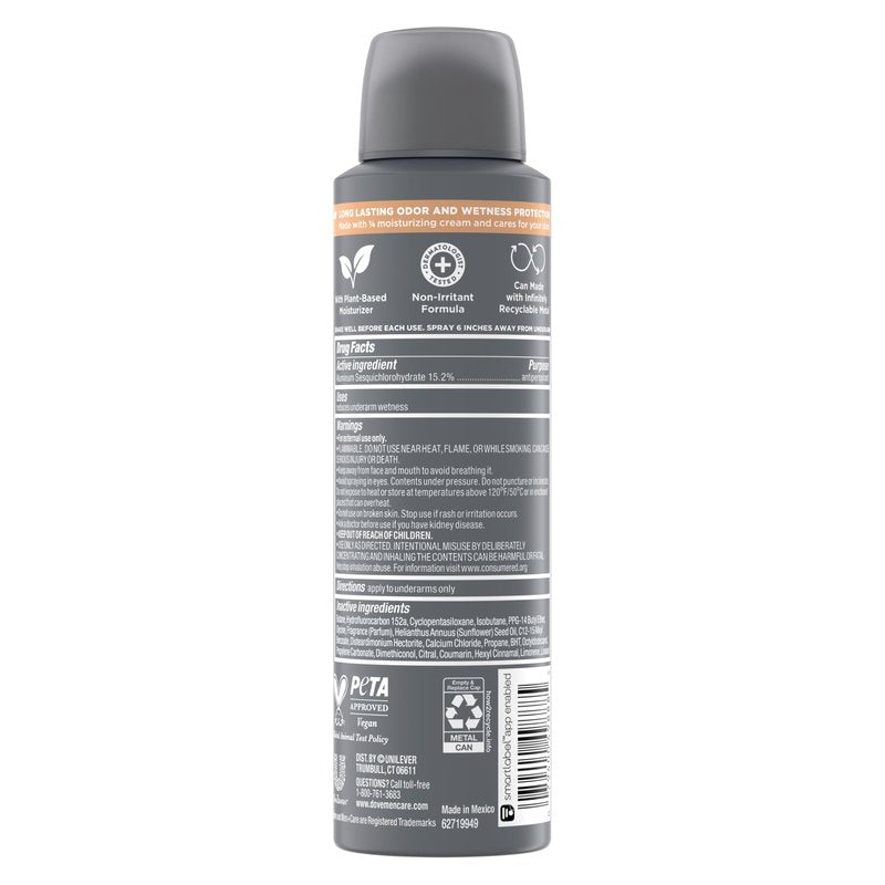 DOVE MEN + CARE Dry Spray Antiperspirant Cedarwood + Tonka 4 Count 72H Protection with a Plant-Based Moisturizer 3.8 oz
