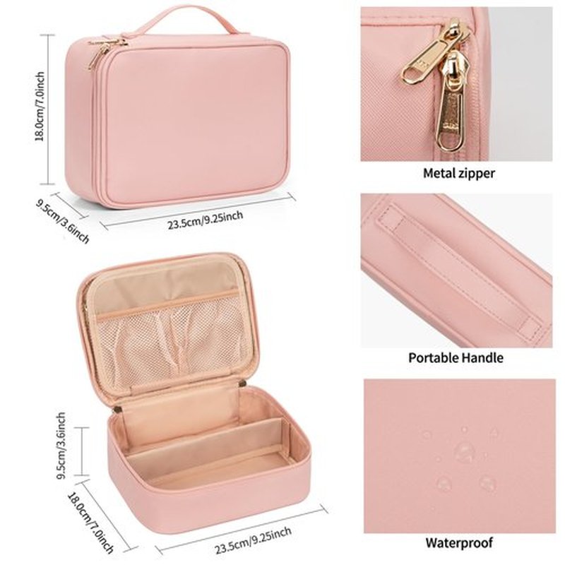 OCHEAL Makeup Bag, Potable Make up Bag Cute Makeup Organizer Bag for Toiletry Cosmetics Accessories with Divider and Brushes Compartments, Makeup Travel Case Cosmetic Bags Women and Girls-Pink
