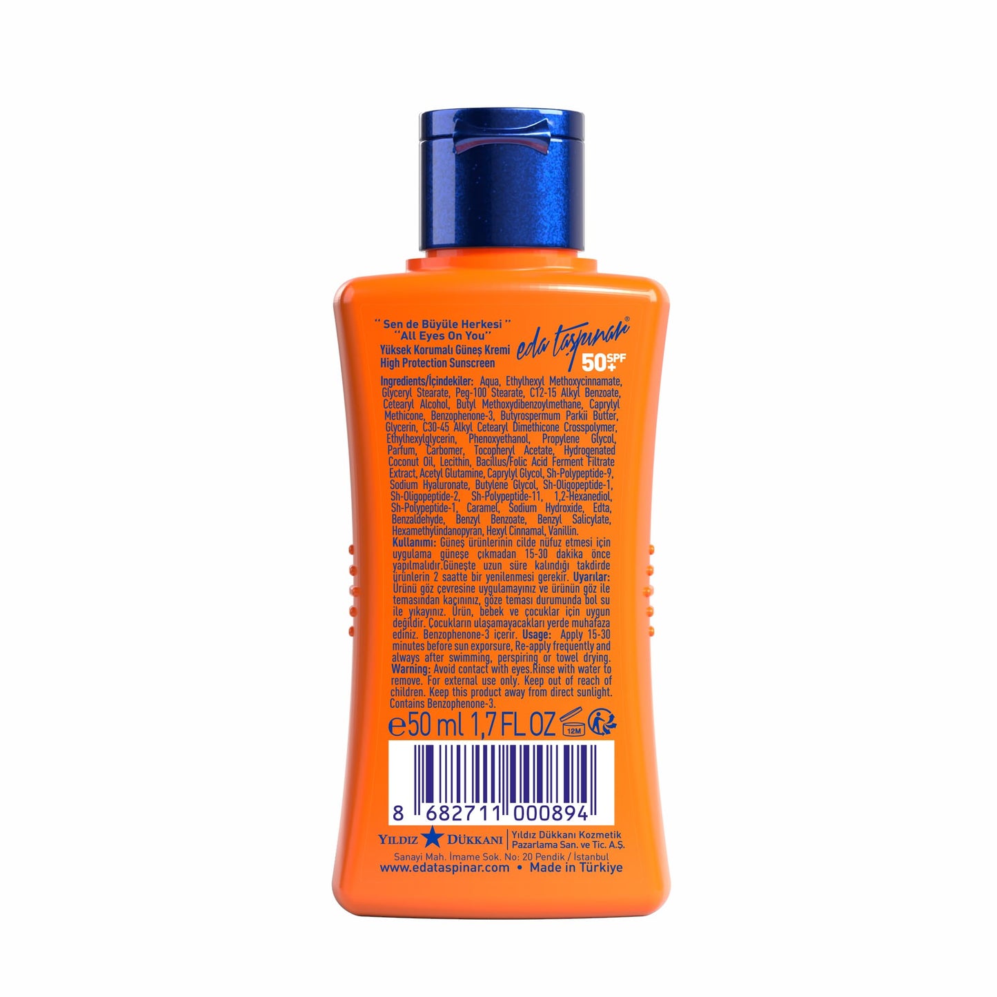 Eda Taspinar Travel Size SPF 50+ Sunscreen Lotion | Broad Spectrum UVA/UVB Face & Body Sunscreen | Moisturizing Vitamin E Formula for Sensitive Skin | Sun Tan Lotion | (50 ml/1.7 fl oz) 2 Pack