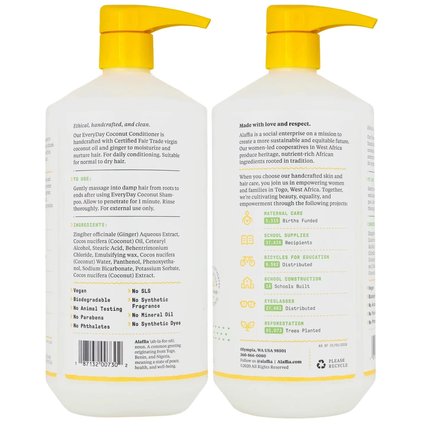 Alaffia EveryDay Coconut Conditioner, Coconut Lime 32 FZ (Pack of 2)